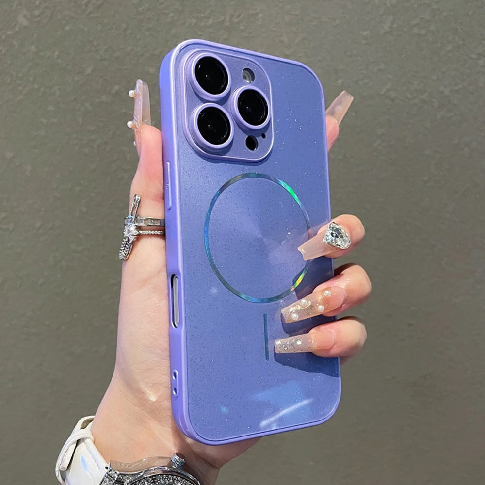 Luxury For Magsafe Glitter Aurora Glossy Phone Case For iPhone 15 16 17 Pro Max 14 Plus 13 12 11 Full Lens Protection Back Cover
