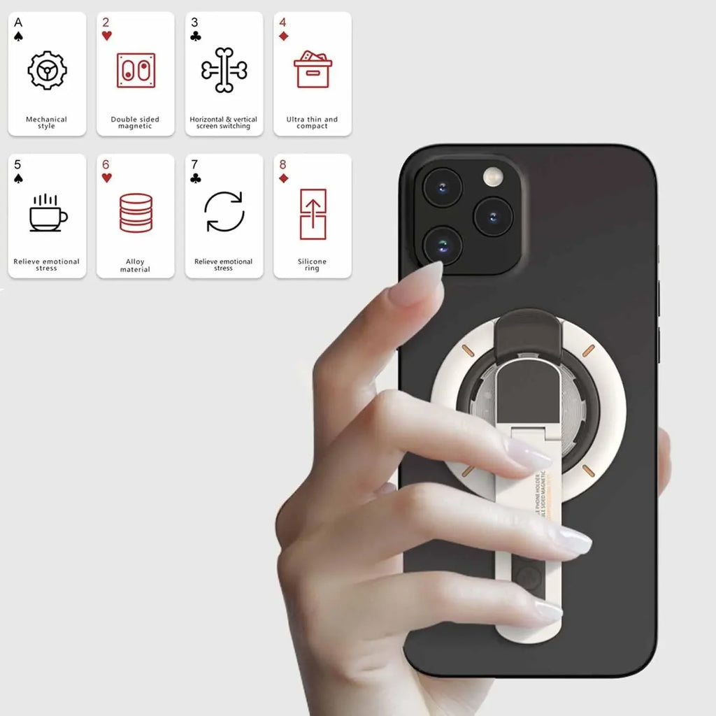 Dual-Sided Magnetic Portable Multi-Function Phone Ring Holder 360° Rotating Desktop Stand Compatible with Multiple Phone Models